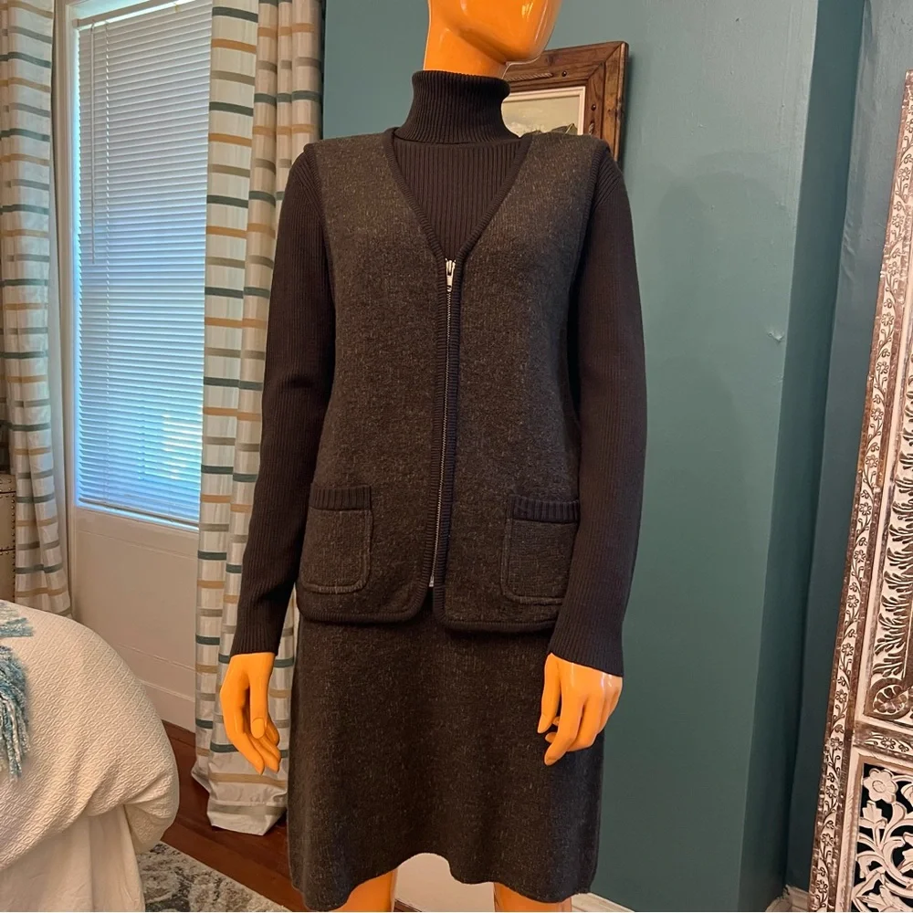 DKNY Wool Ribbed Knit Turtleneck Dress with Vest - Picture 9 of 16
